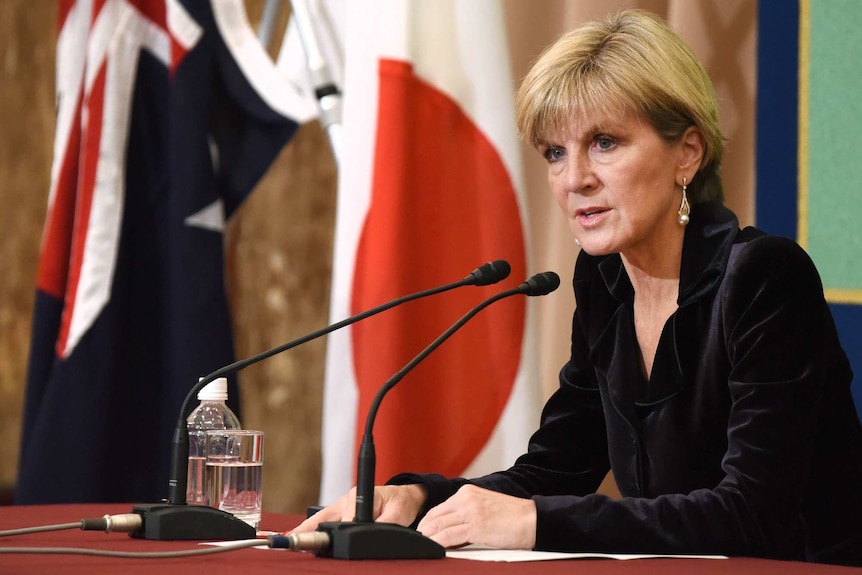 Foreign Minister Julie Bishop at press conference in Japan