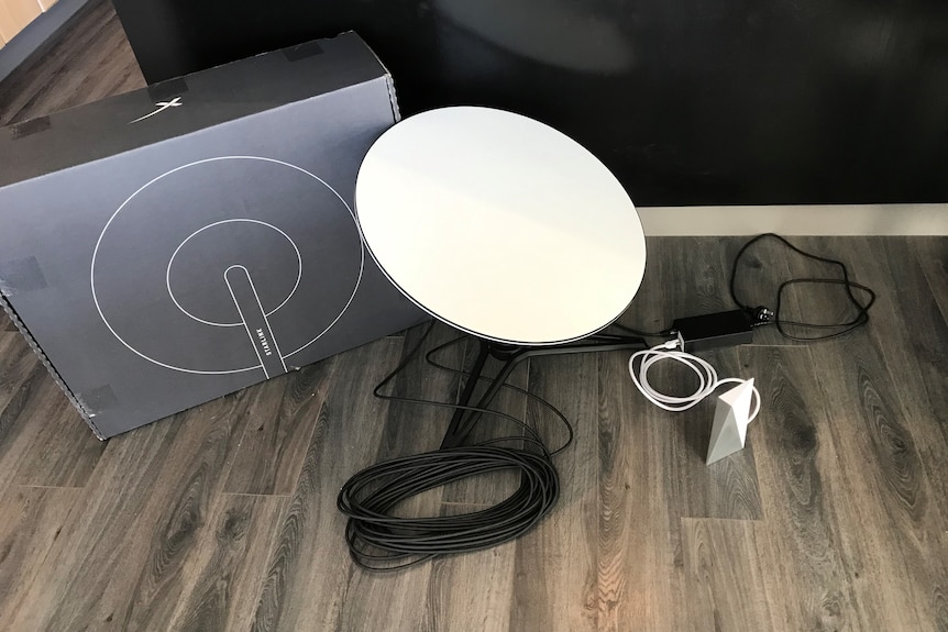 The Starlink box with cables and satellite dish