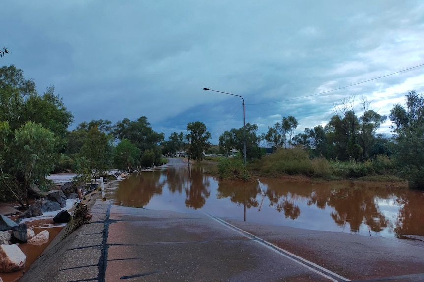 A flooded road.