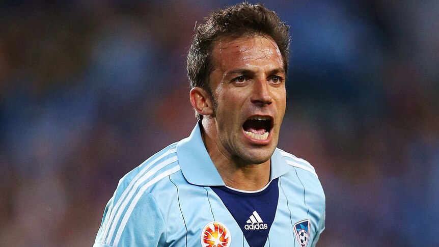 Sydney FC's Alessandro Del Piero celebrates a goal in round one against Newcastle.
