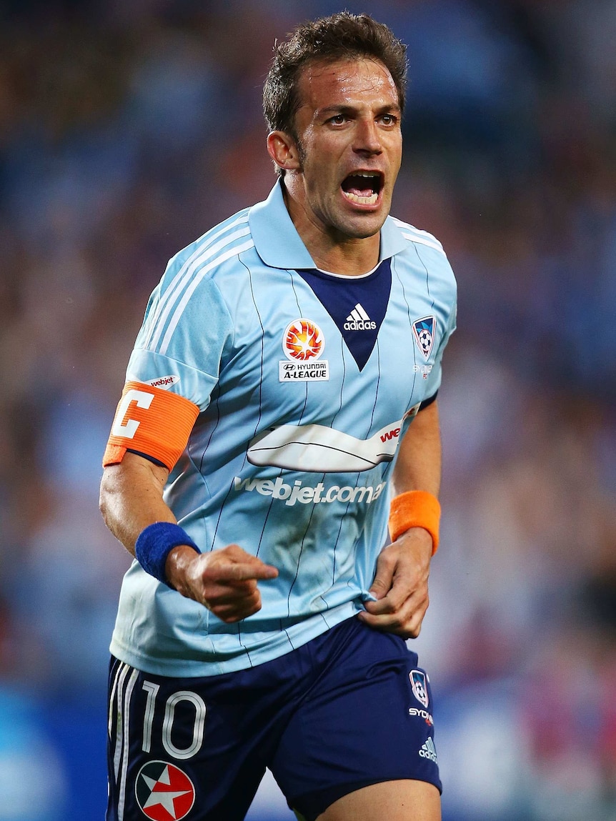 Sydney FC's Alessandro Del Piero celebrates a goal in round one against Newcastle.