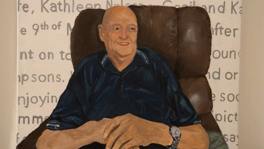 A painting of Cecil sitting in his chair.