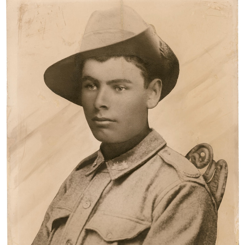 World War One soldier in uniform sits in official portrait