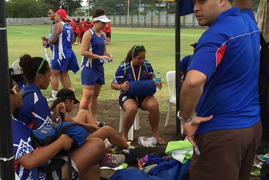 Post game cool down for Samoa’s gold medal winning mixed team.