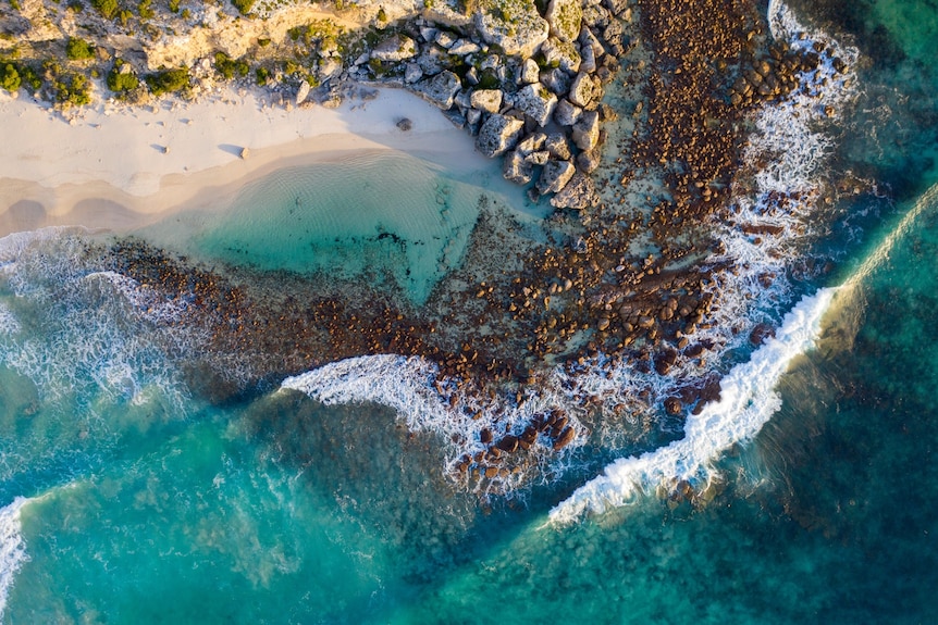 An overhead view of Stokes Bay on Kangaroo Island.