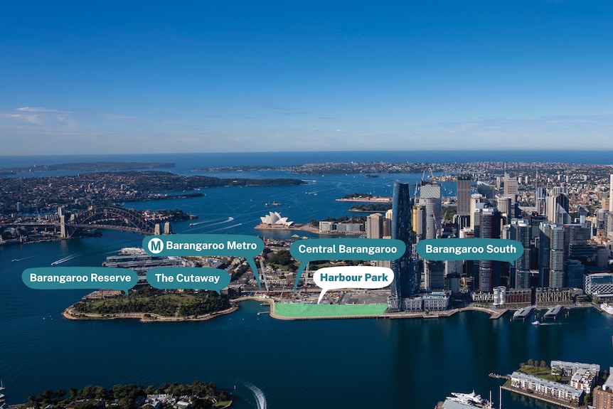 A diagram of Barangaroo showing the new Harbour Park in Sydney