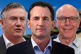 A composite image of three men, Eddie McGuire, Andrew Dillon and Barry Rigby.