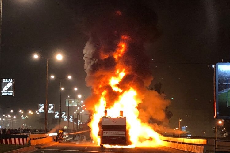 Red Star Belgrade bus catches fire during title win celebrations