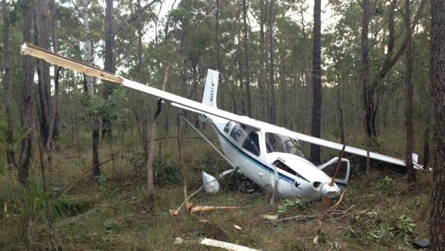The wreckage of a light plane in bushland just south of the Logan Motorway at Parkinson.