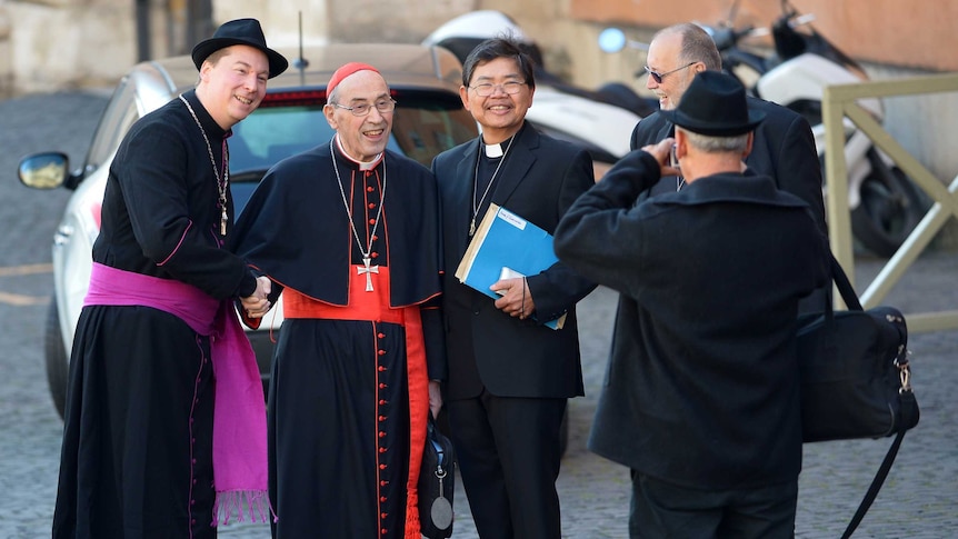 Ralph Napierski (L) a fake bishop poses with cardinal Sergio Sebiastiana at the Vatican