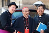 Ralph Napierski (L) a fake bishop poses with cardinal Sergio Sebiastiana at the Vatican