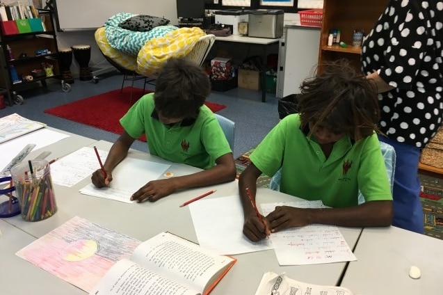 Two Nullagine School boys working at desk