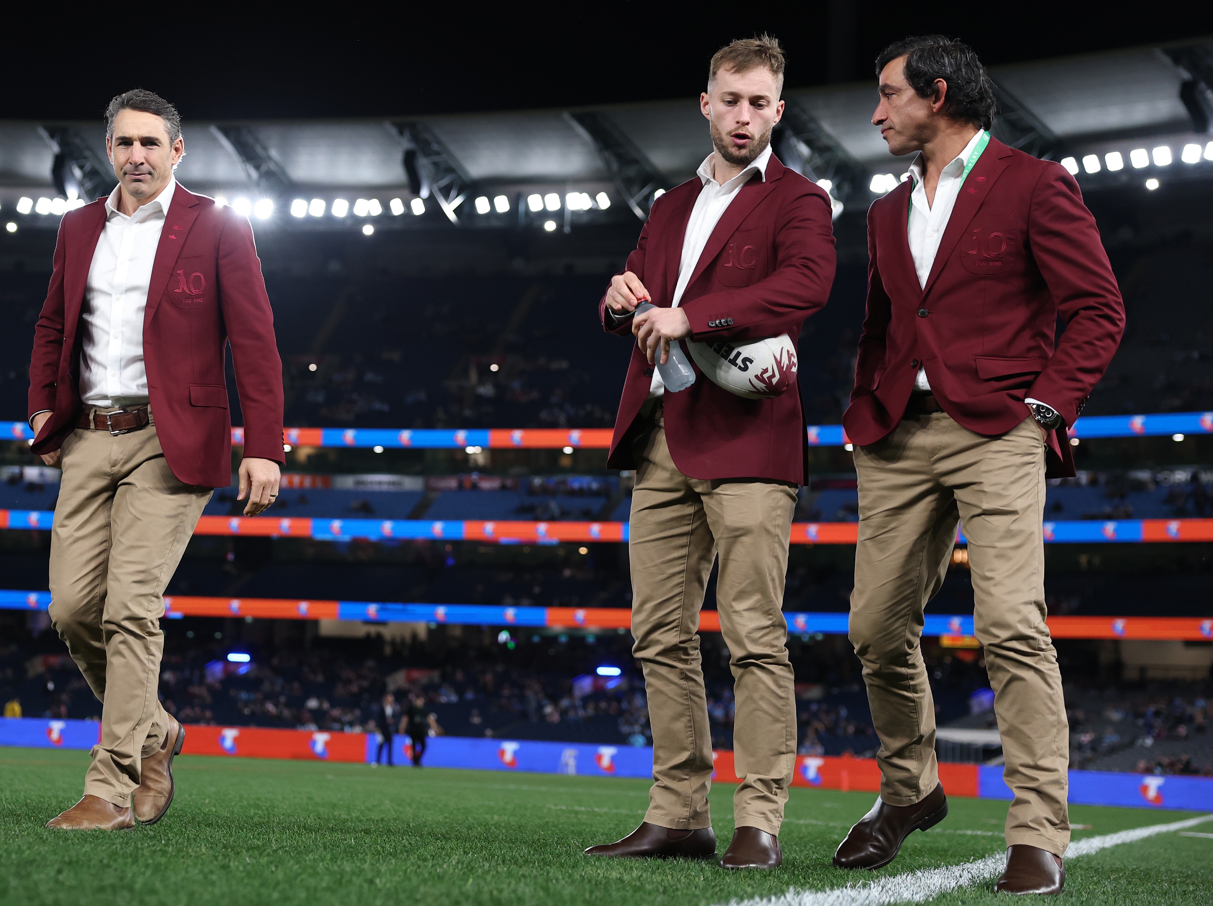 Billy Slater, Sam Walker and Johnathan Thurston on the MCG before State of Origin III.