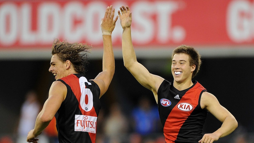 Joe Daniher and Zach Merrett of Essendon