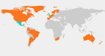 Map shows countries that have legalised same-sex marriage coloured in orange.