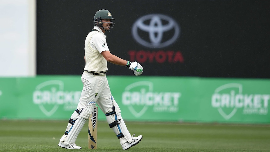 Australian batsman Joe Burns walks off after being dismissed in a Test match in Hobart.