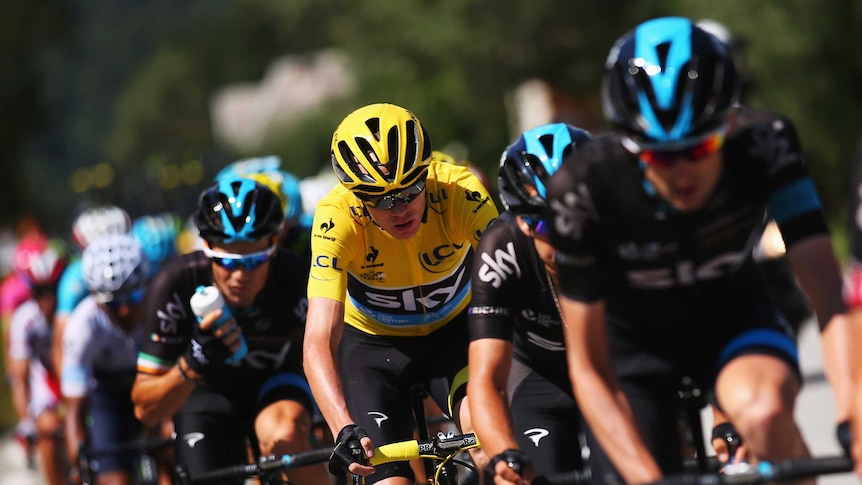 Group effort ... Chris Froome and Team Sky ride during the 20th stage of the Tour de France