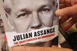 Copies of the Unauthorised Autobiography of Julian Assange are placed on display