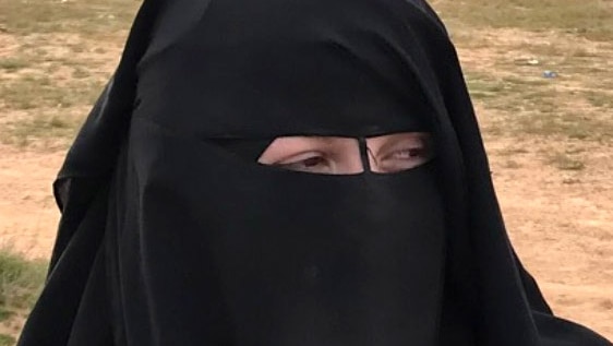 ISIS bride Zehra Duma wearing a niqab. Just a picture of her face, covered by the niqab veil.