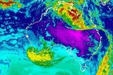 A satellite map showing the weather system off the south-west corner of Western Australia