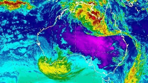 A satellite map showing the weather system off the south-west corner of Western Australia