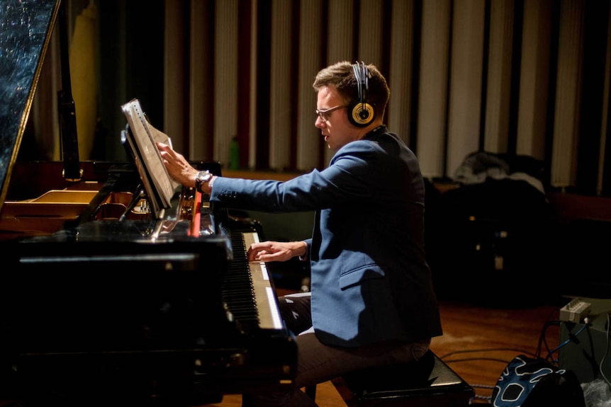 Joel Carnegie (piano) in the recording studio
