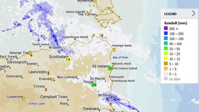 Tasmania's north east weather map Friday pm
