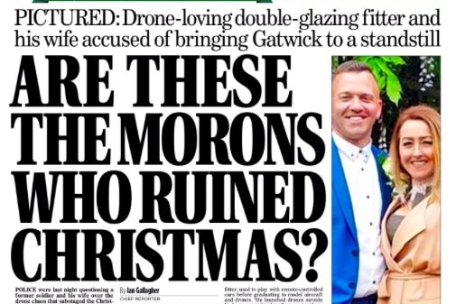 Front page of a newspaper with the headline 'Are these the morons who ruined christmas?'.