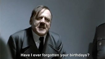 A still from one of the YouTube parodies of the film Downfall