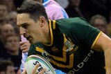 Billy Slater scores at the Rugby League World Cup