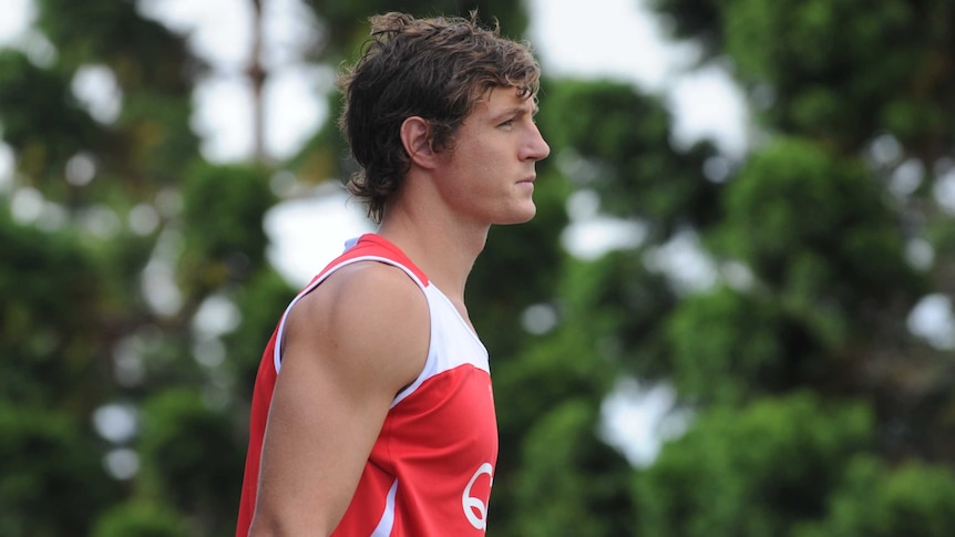 First session ... Kurt Tippett trains with the Sydney Swans.