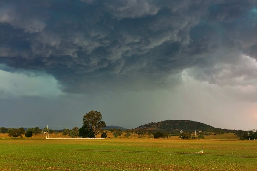 A severe thunderstorm as seen from Boonah, west of Brisbane.