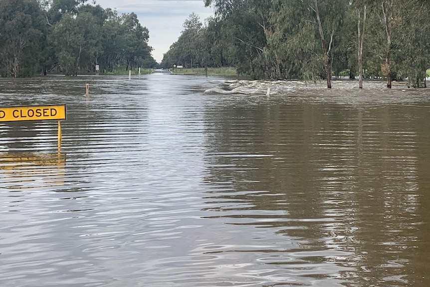 Flooded road closed sign