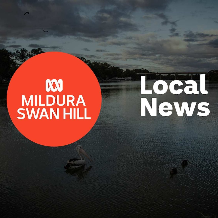 A wide river with a bridge in the distance; ABC Mildura Swan Hill logo and Local News superimposed over the top.
