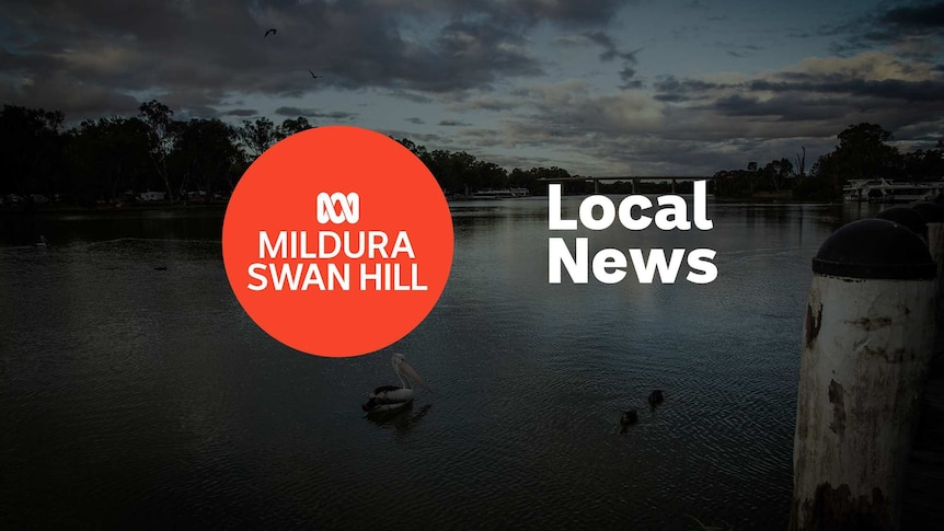 A wide river with a bridge in the distance; ABC Mildura Swan Hill logo and Local News superimposed over the top.