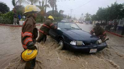 Hurricane John has lashed the Baja California peninsula of Mexico.