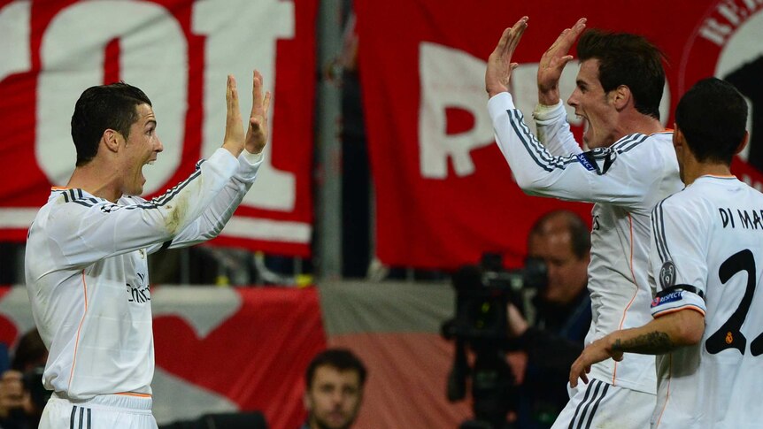 Cristiano Ronaldo and Gareth Bale celebrate during Champions League semi-final