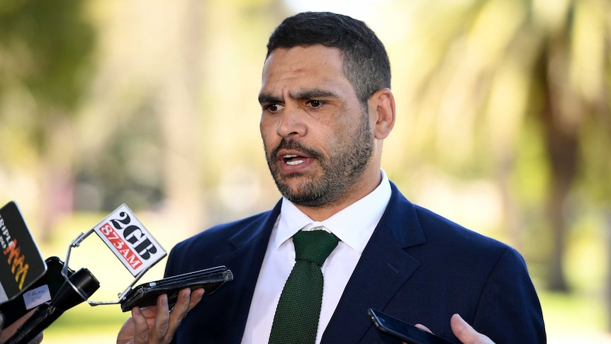 Rugby League player Greg Inglis in front of journalists