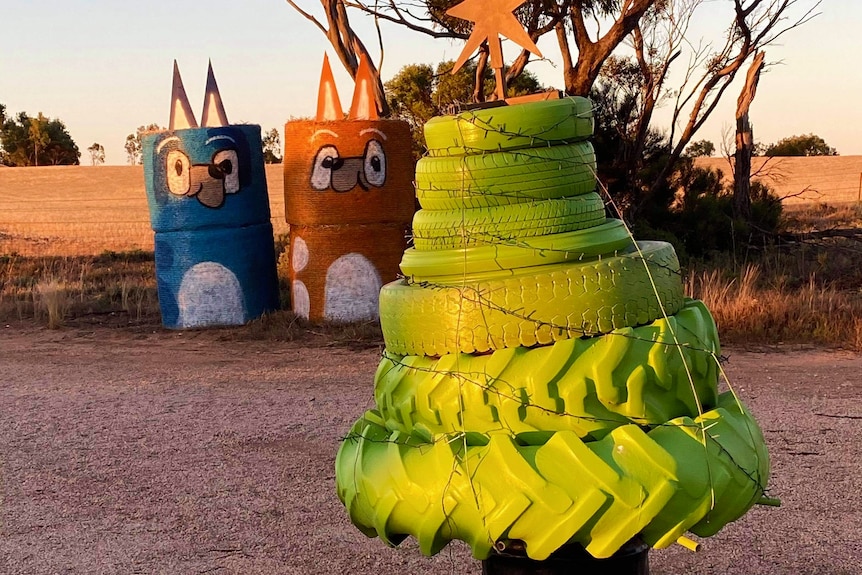 a christmas tree made of tyres