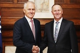 Prime Minister Malcolm Turnbull shakes hands with New Zealand Prime Minister John Key