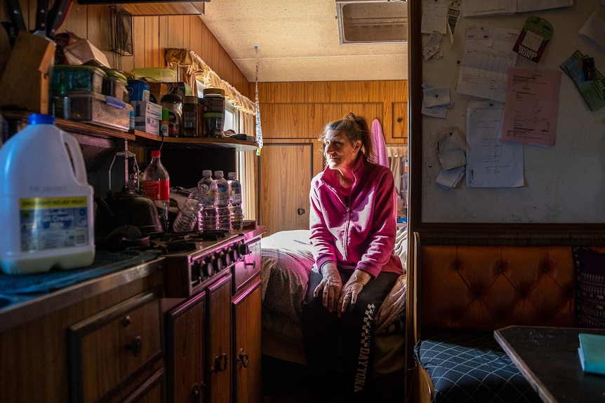 Ronnie Eagles sitting in her caravan near the town of Cobargo.