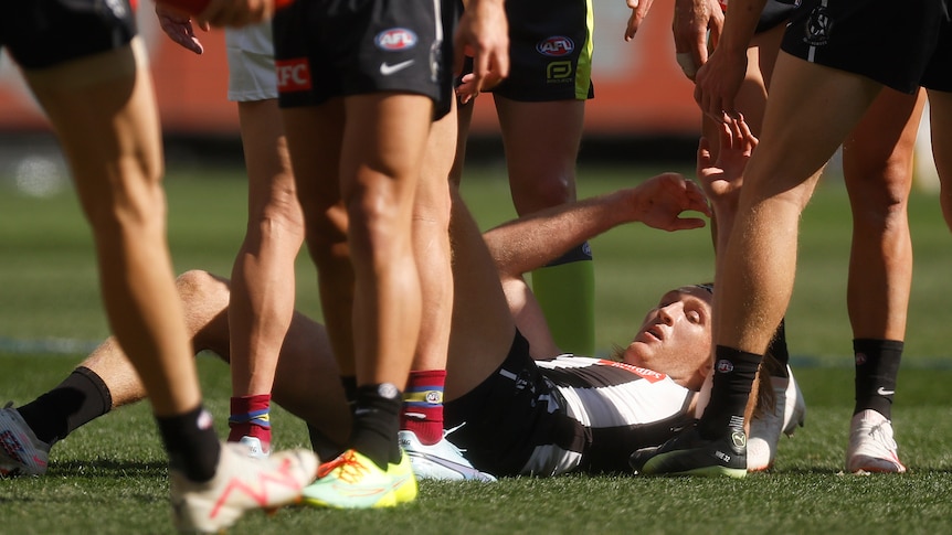 Nathan Murphy after being concussed in the 2023 AFL grand final