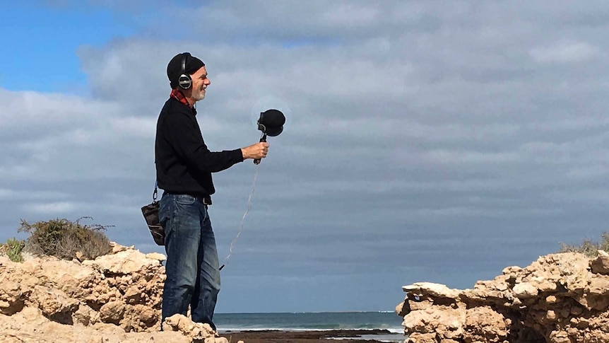 Mike recording atmosphere on St Peter's Island