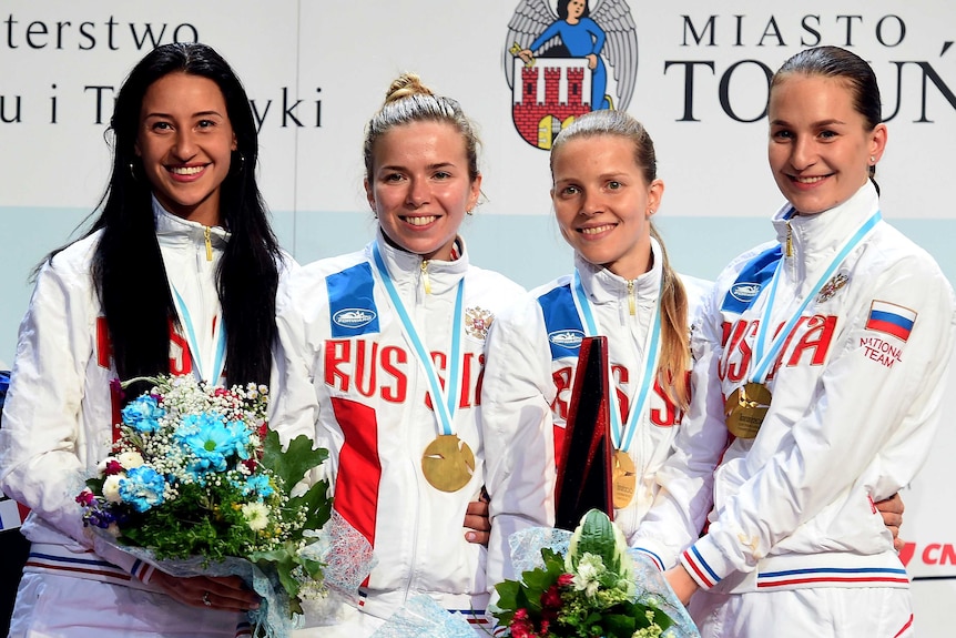 Russian fencers celebrate at European Championships