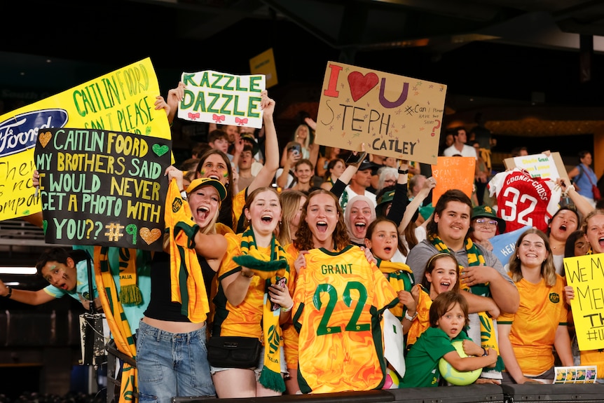 Fans at the Matildas' Olympic qualifier against Uzbekistan in Melbourne.
