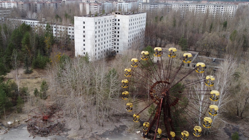 A view shows the abandoned city of Pripyat near the Chernobyl Nuclear Power Plant.