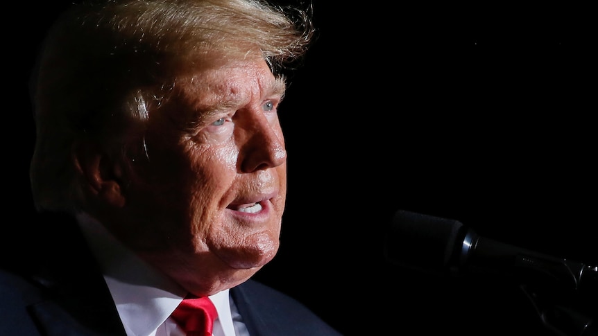 Former U.S. President Donald Trump speaks during a rally