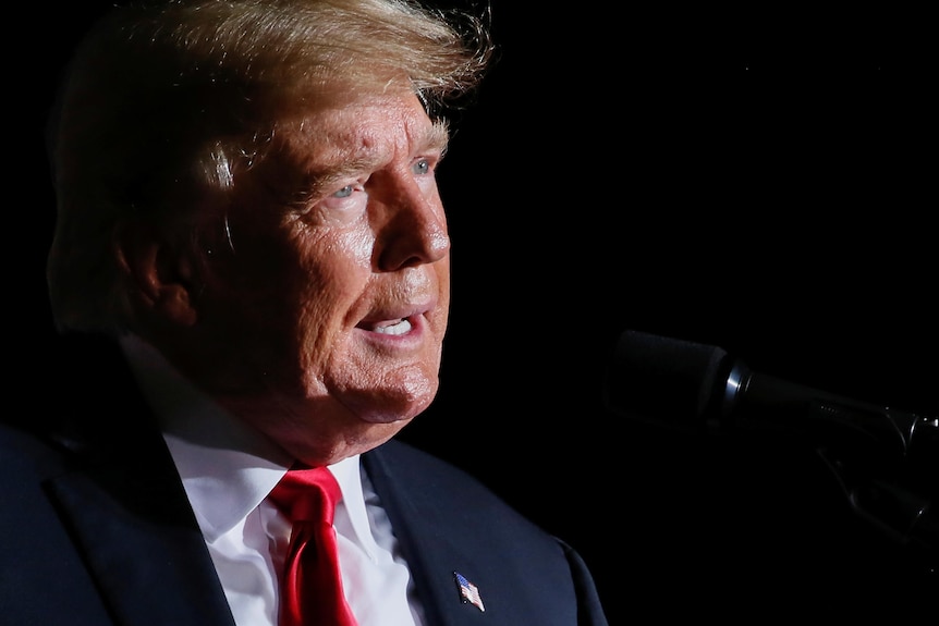 Former U.S. President Donald Trump speaks during a rally