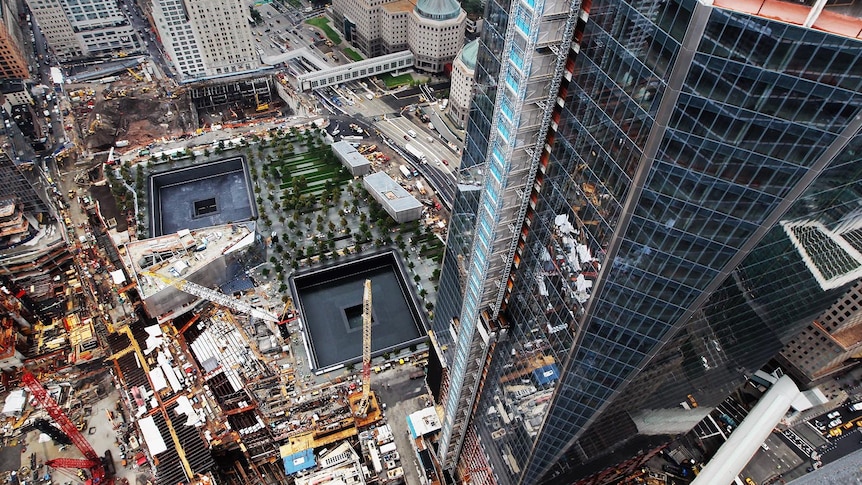 Construction continues on One World Trade Centre and the National September 11 Memorial and Museum