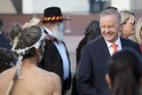 Anthony Albanese outside Parliament House during a smoking ceremony. 